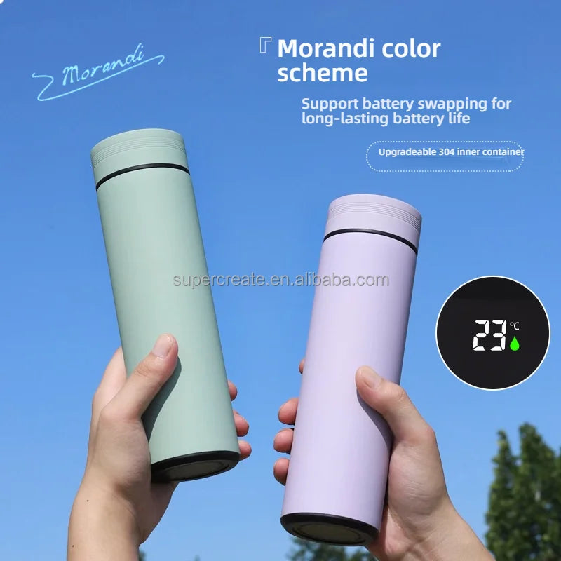 IMOGY Smart Water Bottle Stainless Steel with LED Temperature Display Thermo Digital Tumbler Cups Bulk Includes Lid Beer Usage